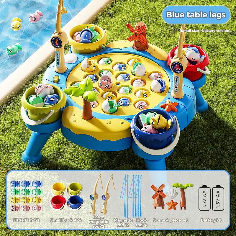 Color: Medium 21 Fish [Blue] Scene 4-Piece Set with Table Legs