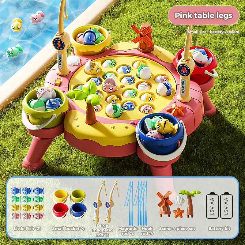 Color: Medium 21 Fish [Pink] Scene 4-Piece Set with Table Legs
